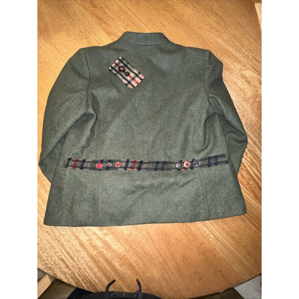 Vtg Tan Jay Womens Tweed Blazer Jacket Olive Green W/ Plaid Detail & Buttons M/L - Picture 16 of 16